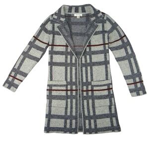 MONTEAU Women's Gray Plaid Open Front Knit Cardigan‎ Sweater XS